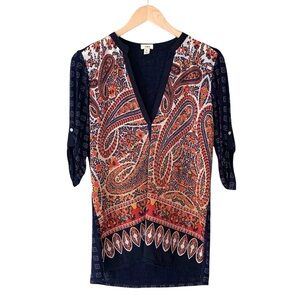 Anthropologie Tiny Paisley Printed V-Neck Blouse Size small
